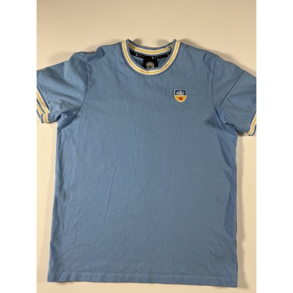 Manchester City FC Retro Light Blue Crest Ringer Tee Men's Size M